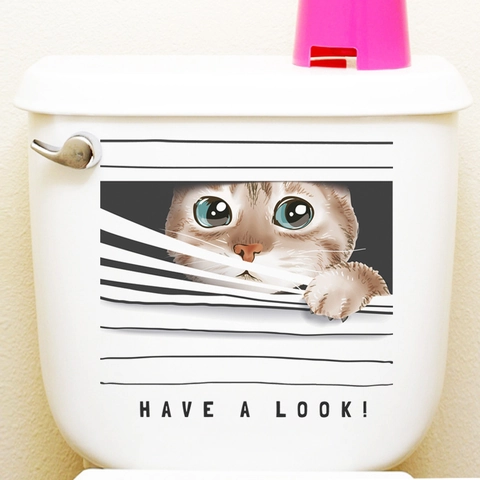 Pegatina Creativa 3D Tapa Inodoro Gato Persianas Impermeable PVC Calcomanía Pared Baño Decoración Hogar Animal Lindo