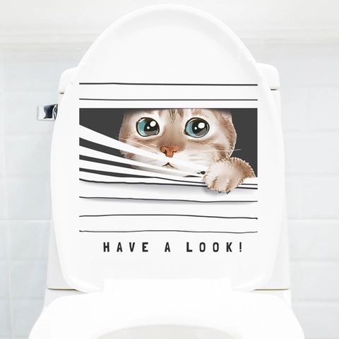 Pegatina Creativa 3D Tapa Inodoro Gato Persianas Impermeable PVC Calcomanía Pared Baño Decoración Hogar Animal Lindo