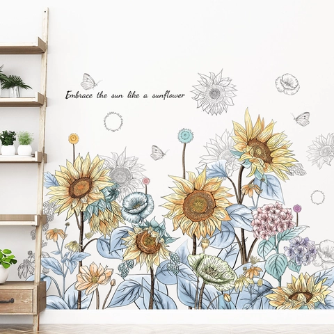 Sonnenblume Schmetterling Wandaufkleber PVC Wasserdicht Abnehmbar Wandtattoo Inspirierendes Zitat Für Wohnzimmer Schlafzimmer Deko