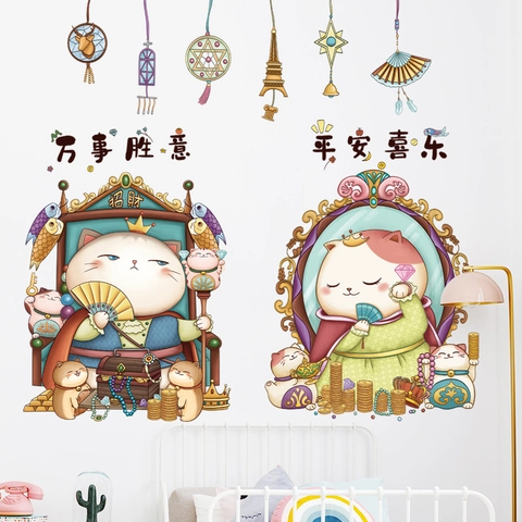 Japanese Style Lucky Cat Wall Sticker Waterproof PVC Cartoon Kitten Decal For Shop Restaurant Home Window Decoration