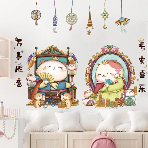 Japanese Style Lucky Cat Wall Sticker Waterproof PVC Cartoon Kitten Decal For Shop Restaurant Home Window Decoration