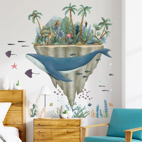 Cartoon Blue Whale Ocean Animal PVC Wall Sticker Waterproof Removable DIY Art Decor For Kids Room Bathroom Bedroom