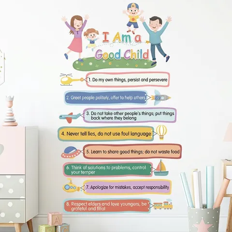 Kinder Pädagogische Verhaltensregeln Wandaufkleber Cartoon Familie Fahrzeug PVC Wasserdicht Abnehmbar Aufkleber Für Klassenzimmer Schlafzimmer