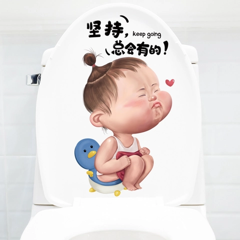 Grappige Cartoon Meisje Zindelijkheidstraining Toiletdeksel Sticker Waterdicht PVC Zelfklevend Badkamer Decoratie Verwijderbaar