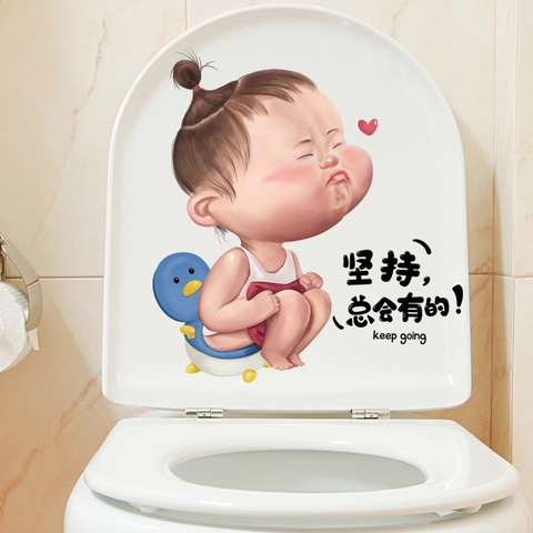 Grappige Cartoon Meisje Zindelijkheidstraining Toiletdeksel Sticker Waterdicht PVC Zelfklevend Badkamer Decoratie Verwijderbaar