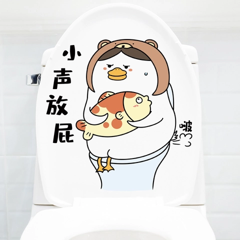 Pegatina de Inodoro de Pato de Dibujos Animados Divertida Impermeable PVC Calcomanía de Baño Pato con Sombrero de Oso Decoración