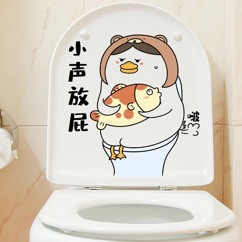 Pegatina de Inodoro de Pato de Dibujos Animados Divertida Impermeable PVC Calcomanía de Baño Pato con Sombrero de Oso Decoración