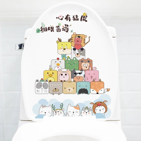 Linda Pegatina para Tapa de Inodoro de Animales de Dibujos Animados Calcomanía de Decoración de Baño de PVC Impermeable