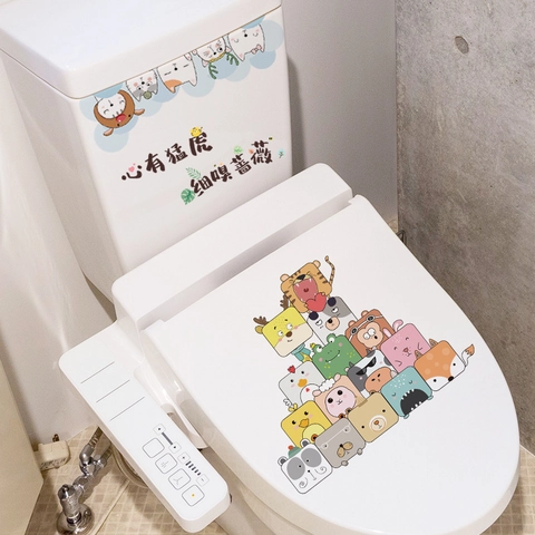 Linda Pegatina para Tapa de Inodoro de Animales de Dibujos Animados Calcomanía de Decoración de Baño de PVC Impermeable