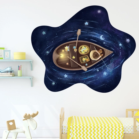3D Spazio Astronauta Adesivi Murali PVC Cartone Animato Luna Stelle Pianeta Decalcomanie Murali Galassia Onirica per Camera Bambini