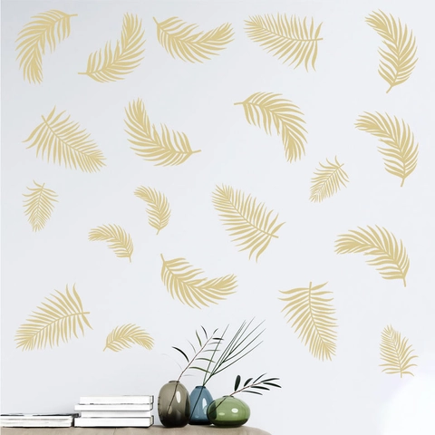 Golden Palm Leaf Wall Stickers Modern PVC DIY Self-Adhesive Botanical Decals For Bedroom Living Room Sofa Background Home Decor