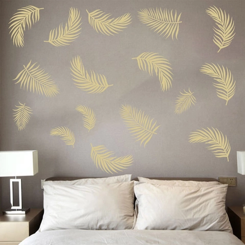 Golden Palm Leaf Wall Stickers Modern PVC DIY Self-Adhesive Botanical Decals For Bedroom Living Room Sofa Background Home Decor