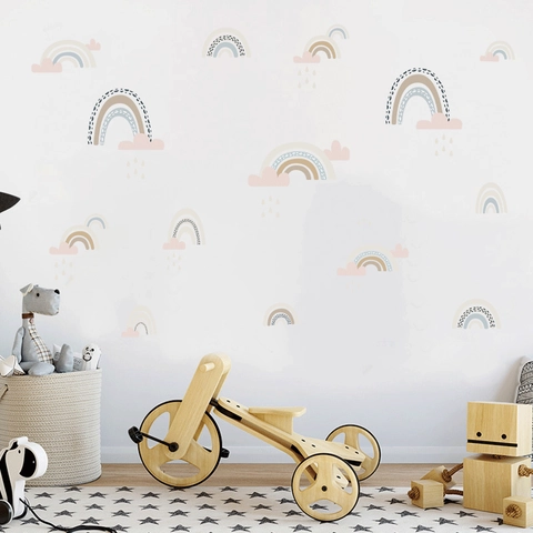 Nordic Morandi Rainbow Cloud Wall Stickers Waterproof PVC Wall Decals For Kids Room Nursery Bedroom DIY Home Decoration