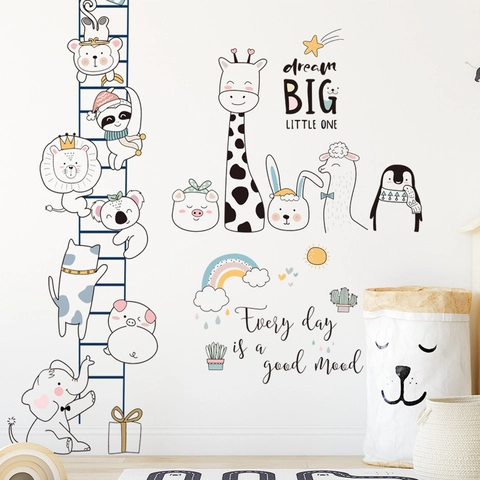 Cartoon Animal Wall Stickers Kids Room Nursery Decor Elephant Giraffe PVC Removable Decals Inspirational Playroom Mural