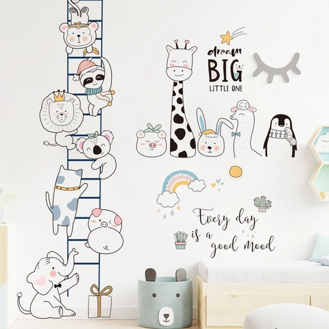 Cartoon Animal Wall Stickers Kids Room Nursery Decor Elephant Giraffe PVC Removable Decals Inspirational Playroom Mural