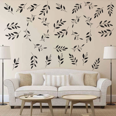 Black Leaves Branches Wall Decals DIY Removable PVC Wall Stickers For Living Room Bedroom Home Decor Nordic Style Plant Art