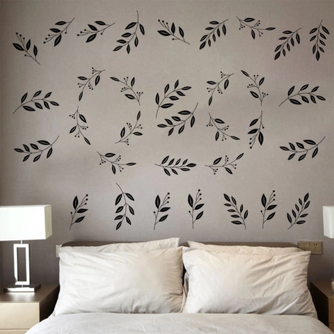 Black Leaves Branches Wall Decals DIY Removable PVC Wall Stickers For Living Room Bedroom Home Decor Nordic Style Plant Art