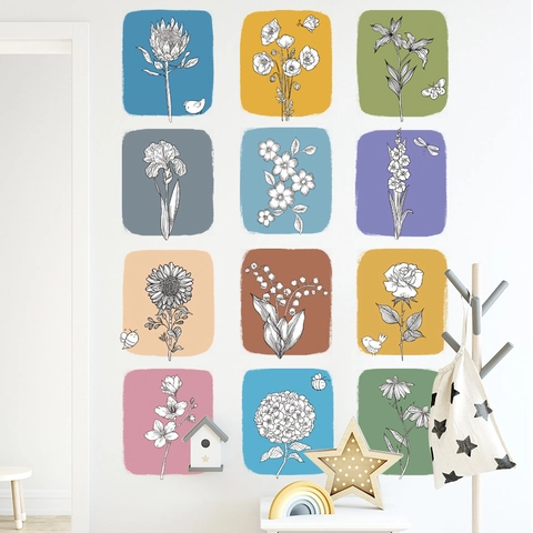 Moderne Scandinavische Minimalistische Handgetekende Botanische Bloemen Muurstickers Veelkleurige PVC Muurstickers Decoratie
