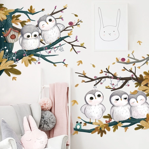 Adesivo da Parete a Forma di Gufo e Ramo d'Albero in PVC Impermeabile Decorazione per Camera dei Bambini