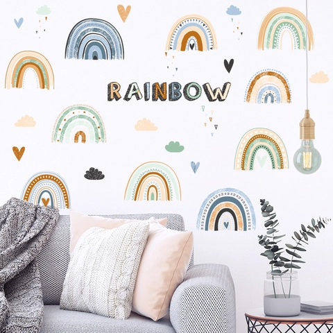 Nordic Bohemian Regenbogen Wandaufkleber PVC Abnehmbar DIY Wolke Herz Wandbild Für Kinderzimmer Schlafzimmer Heimdekoration