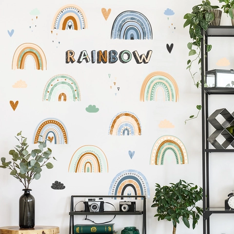 Nordic Bohemian Regenbogen Wandaufkleber PVC Abnehmbar DIY Wolke Herz Wandbild Für Kinderzimmer Schlafzimmer Heimdekoration