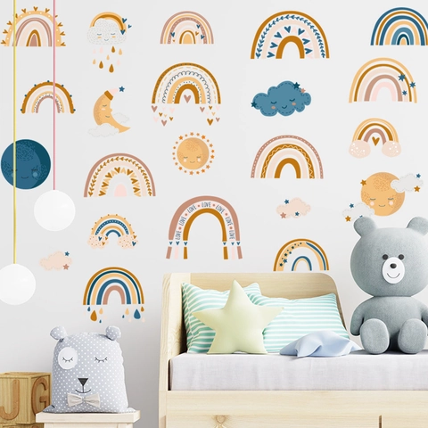 Böhmischer Regenbogen Wolke Wandaufkleber PVC Wasserdichte Kinderzimmer Wandtattoos Für Kinder Schlafzimmer Deko Sonne