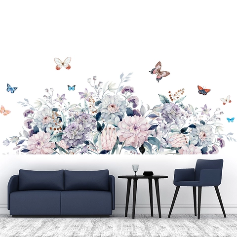 Aquarell Dahlie Floral Schmetterling Wandaufkleber Abnehmbare PVC Wandbild Für Wohnzimmer Schlafzimmer Hintergrund Wand Dekoration