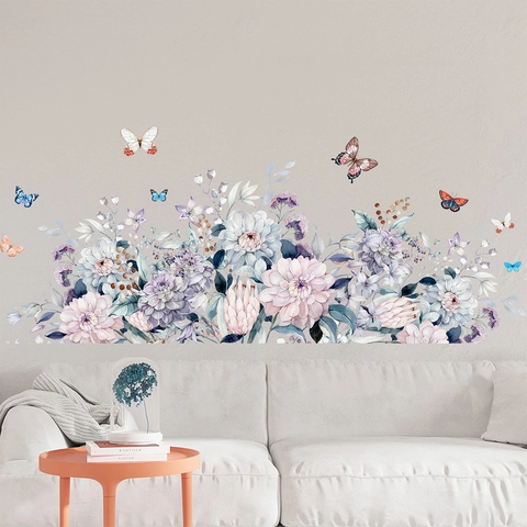 Aquarell Dahlie Floral Schmetterling Wandaufkleber Abnehmbare PVC Wandbild Für Wohnzimmer Schlafzimmer Hintergrund Wand Dekoration