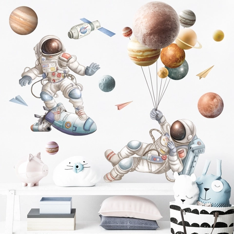 Outer Space Astronaut Planets Wall Stickers Waterproof PVC Decal for Children Room Bedroom Living Room Home Decoration