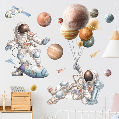 Outer Space Astronaut Planets Wall Stickers Waterproof PVC Decal for Children Room Bedroom Living Room Home Decoration