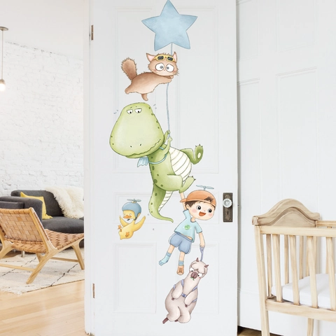 Cartoon Dinosaurier Katze Alpaka Wandtattoo Für Kinderzimmer Kindergarten Abnehmbar PVC Wasserdicht Home Decor Wandaufkleber