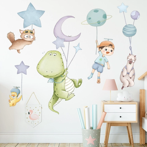 Cartoon Dinosaurier Katze Alpaka Wandtattoo Für Kinderzimmer Kindergarten Abnehmbar PVC Wasserdicht Home Decor Wandaufkleber