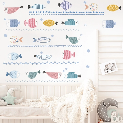 Cartoon Ocean Fish Wall Stickers Waterproof PVC Removable Sea Creature Decals For Kids Bedroom Nursery Bathroom Home Decor