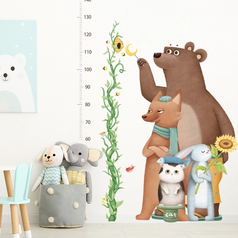 Pegatina de Pared Medidor de Altura Animales Dibujos Animados PVC Impermeable Oso Conejo Zorro Gato Para Decoración Habitación Niños