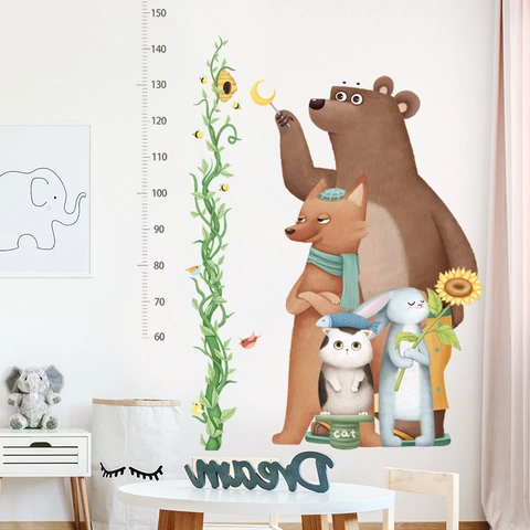 Pegatina de Pared Medidor de Altura Animales Dibujos Animados PVC Impermeable Oso Conejo Zorro Gato Para Decoración Habitación Niños