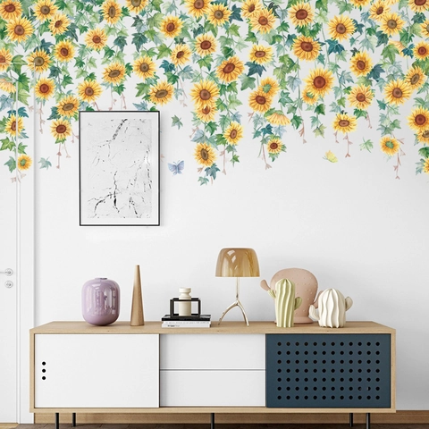 Pegatinas de Pared de Girasoles Impermeables PVC Removibles Enredadera de Flores Calcomanías para Dormitorio Sala de Estar Pasillo