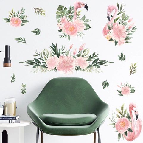 Modern Flamingo Tropical Plant Wall Sticker Watercolor PVC Floral Leaf Decal For Living Room Bedroom Home Wall Decoration