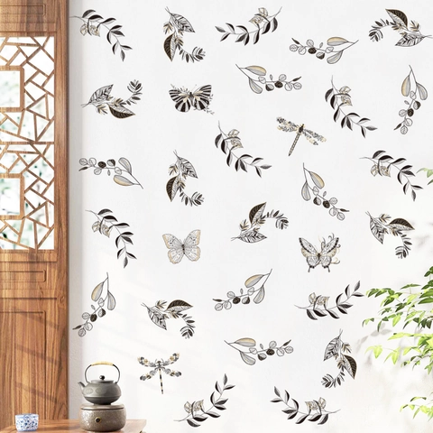 Minimalistische Schmetterling Blatt Wandaufkleber Selbstklebend PVC Wandbild Für Schlafzimmer Wohnzimmer Glas Tür Dekor