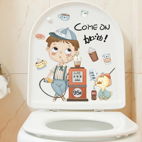 Schattige Cartoon Jongen Eendje Toiletdeksel Sticker Waterdicht PVC Badkamer Decoratie Zelfklevend DIY Muursticker