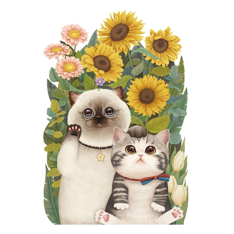 Lindas Calcomanías de Tapa de Inodoro de Gato y Girasol Impermeable PVC Pegatinas de Pared Decorativas para Baño de Casa
