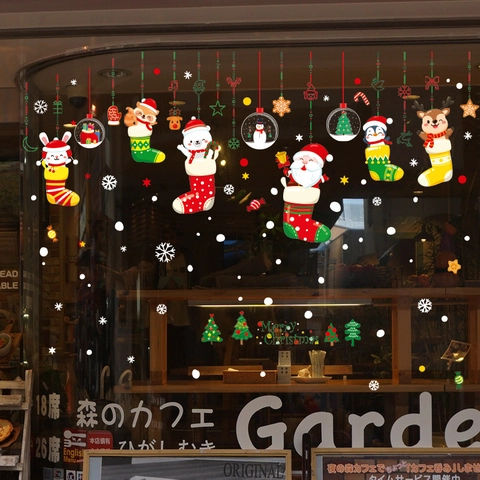 Pegatinas de Navidad para Ventanas Electrostáticas Papá Noel Reno Muñeco de Nieve Copo de Nieve Vidrio Decoración