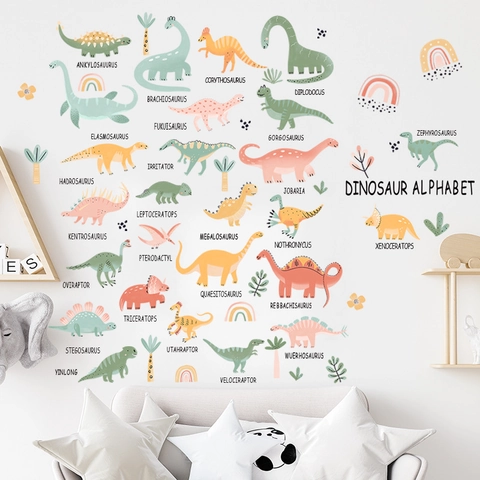 Cartoon Dinosaur Alphabet Wall Stickers For Kids Room Nursery Decor Waterproof PVC Dinosaur Educational Wall Decals