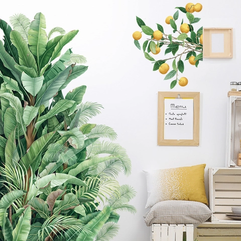 Tropische Pflanzen Wandaufkleber Bananenblätter Und Zitronenzweig Muster Modern Nordisch PVC Abnehmbare DIY Dekorative Wandtattoos