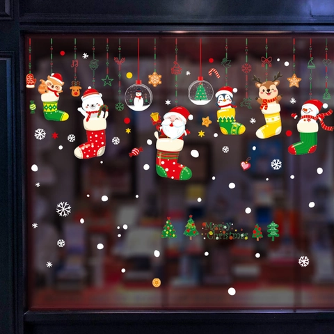 Pegatinas de Navidad para Ventanas Electrostáticas Papá Noel Reno Muñeco de Nieve Copo de Nieve Vidrio Decoración
