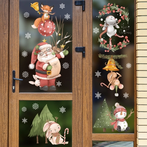 Pegatinas Estáticas para Ventanas de Navidad Papá Noel Muñeco de Nieve Modelos PVC Impermeable Adhesivos de Pared Vidrio