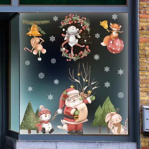 Pegatinas Estáticas para Ventanas de Navidad Papá Noel Muñeco de Nieve Modelos PVC Impermeable Adhesivos de Pared Vidrio