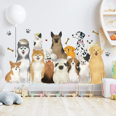 Cartoon Hond Muurstickers Waterdicht PVC Aquarel Puppy Muurstickers Voor Kinderkamer Kinderdagverblijf Dierenwinkel DIY Decor Muurschildering