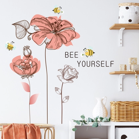 Modern Minimalist Flower And Bee PVC Wall Stickers Waterproof Bee Yourself Quote Wall Decals For Bedroom Living Room Decor