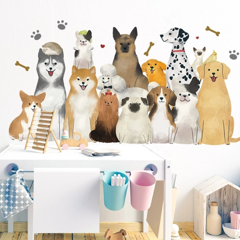 Cartoon Hond Muurstickers Waterdicht PVC Aquarel Puppy Muurstickers Voor Kinderkamer Kinderdagverblijf Dierenwinkel DIY Decor Muurschildering