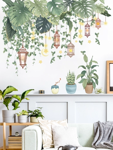 Pastoral Tropische Monstera Blätter Topfpflanzen Wandtattoo PVC Abnehmbar Home Wandaufkleber Für Wohnzimmer Schlafzimmer Deko